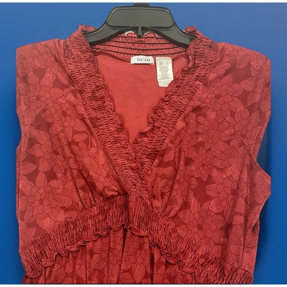 LIZ & CO. Fairy Baby Doll BLOUSE Top Shirt V-NECK STRETCH TOP Size Large Fairy - Picture 5 of 10